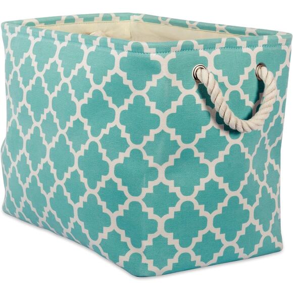 DII Polyester Container with Handles, Lattice Storage Bin, Medium, Aqua - Picture 1 of 6